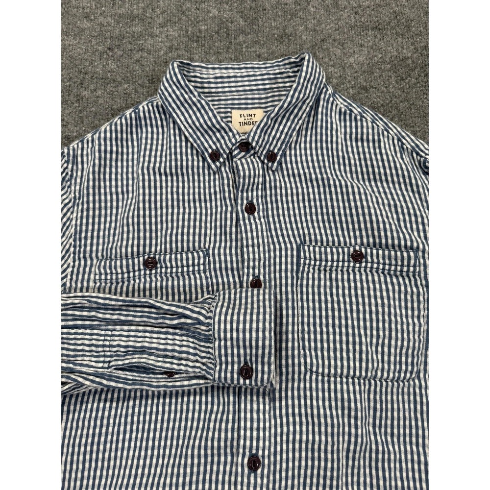 Flint And Tinder Shirt Mens Largeโ Blue White Stripe Seersucker Casual Button Up